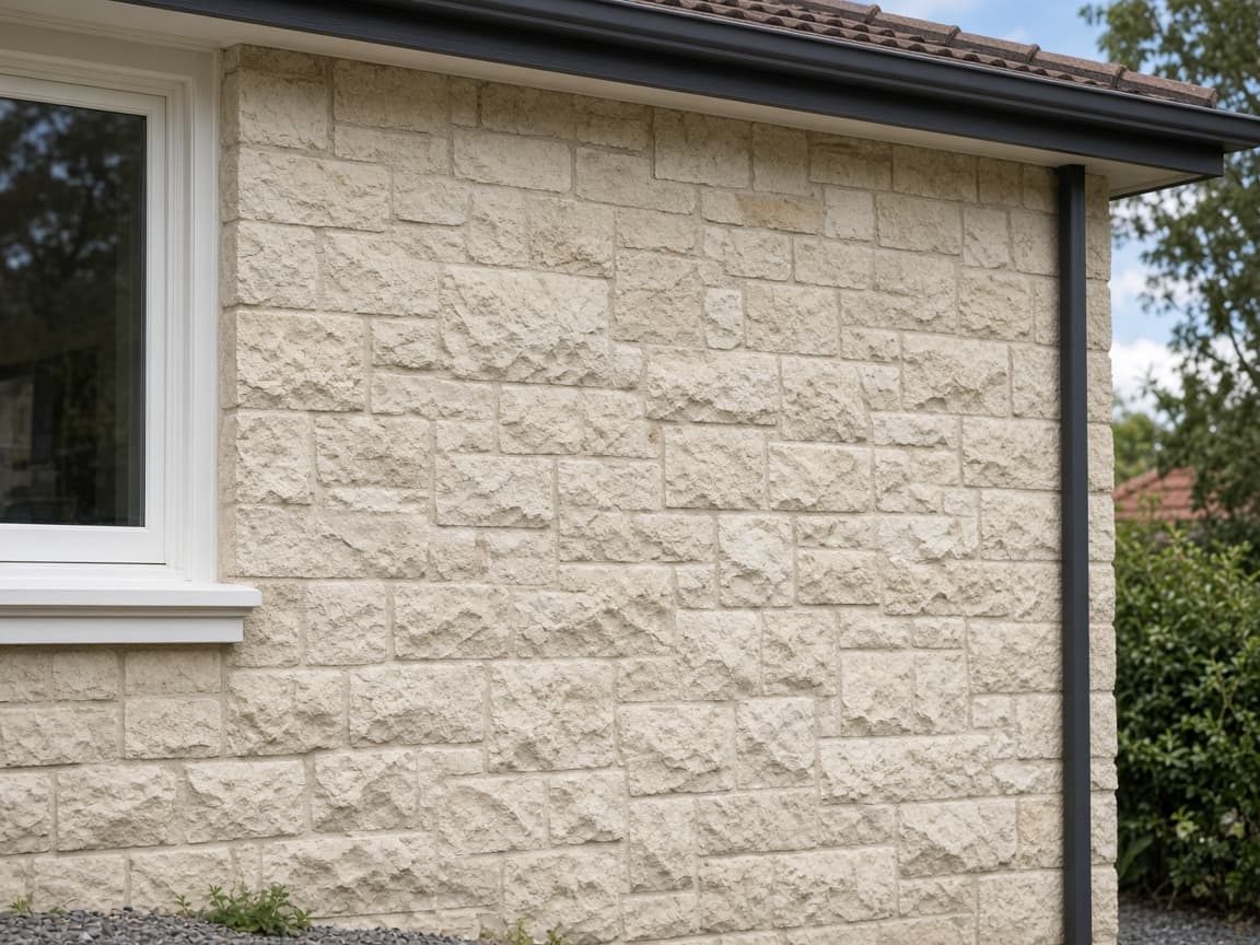 Kind of masonry and render surface we discuss — not a finished job of ours.